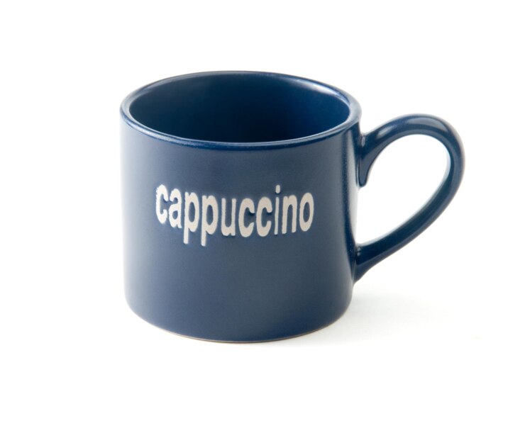 Photo close-up of coffee cup with text against white background
