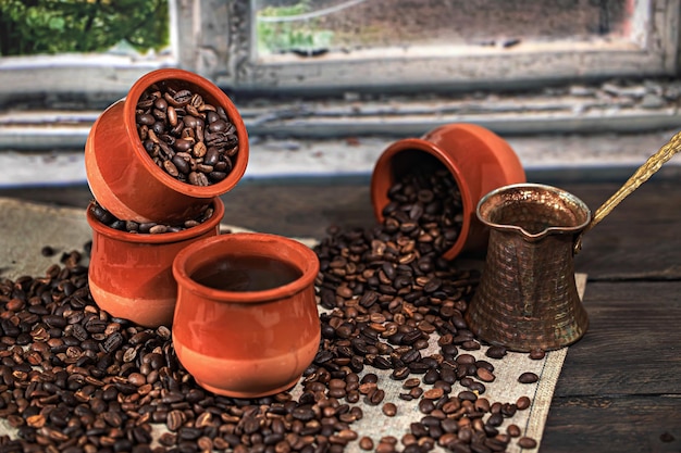 Foto close-up di una tazza di caffè