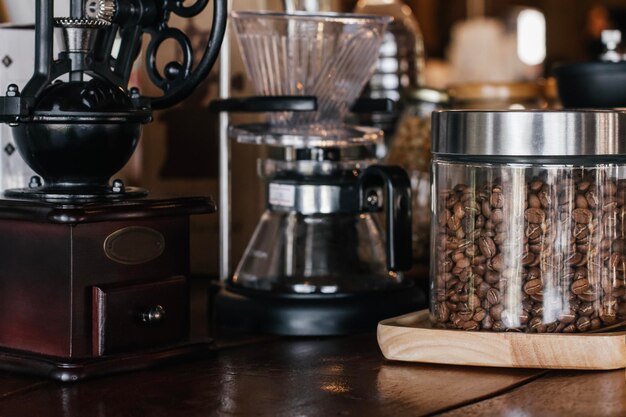 Close-up of coffee cups on table at home