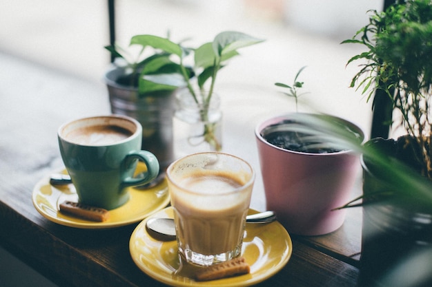 Photo close-up of coffee cups