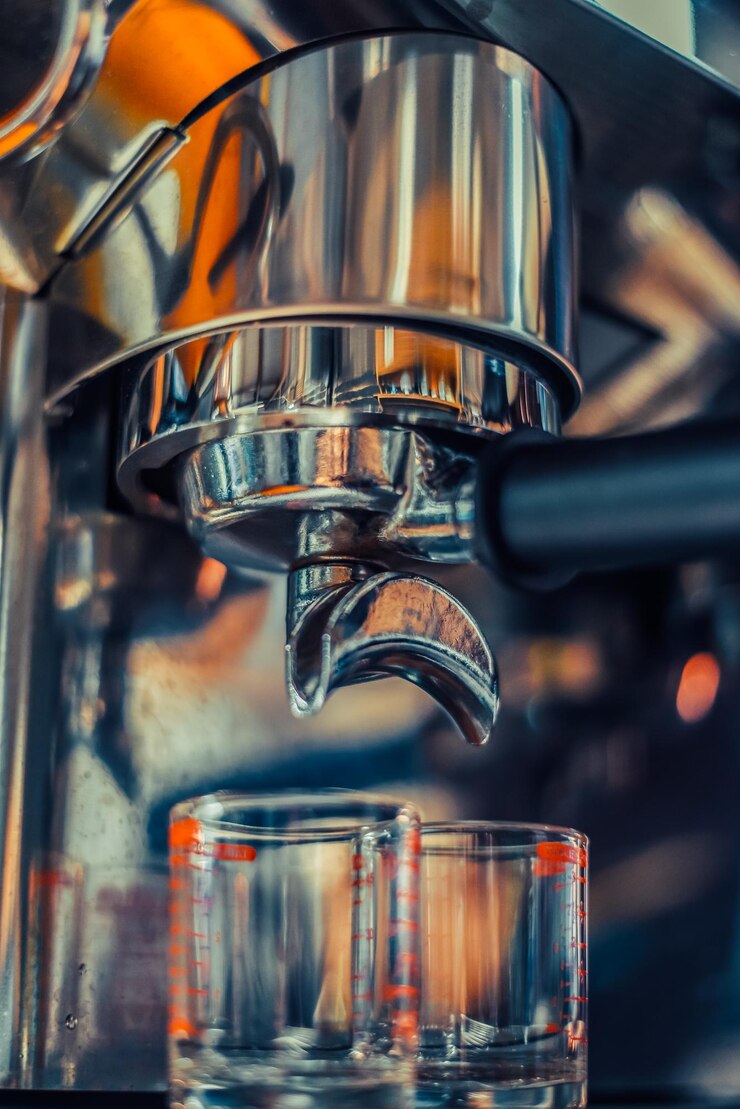 Photo close-up coffee machine  professional coffee brewing