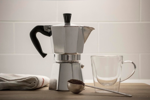 Close-up of coffee maker on table