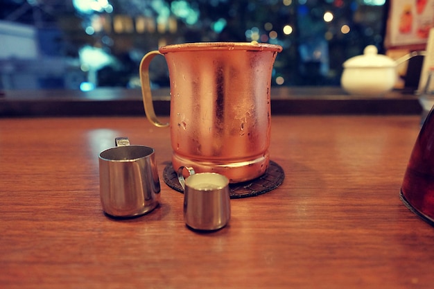 Close-up of coffee served on table in restaurant