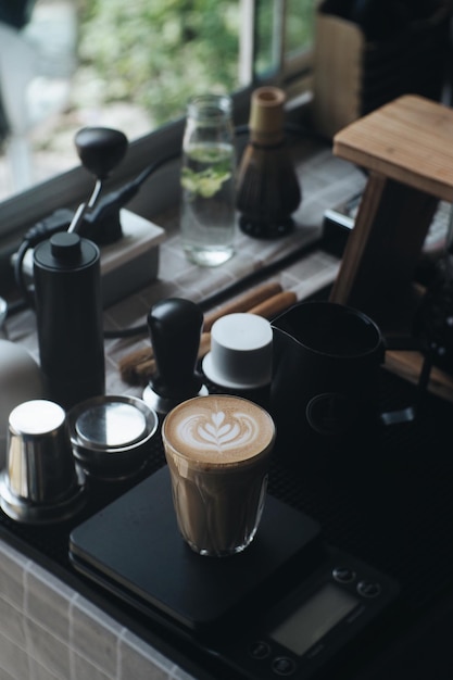 테이블 위 의 커피 의 클로즈업