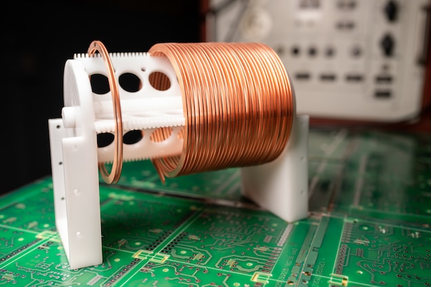 Photo close-up of a coil of copper wire