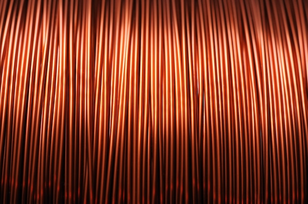 Close-up of a coil of red copper wire