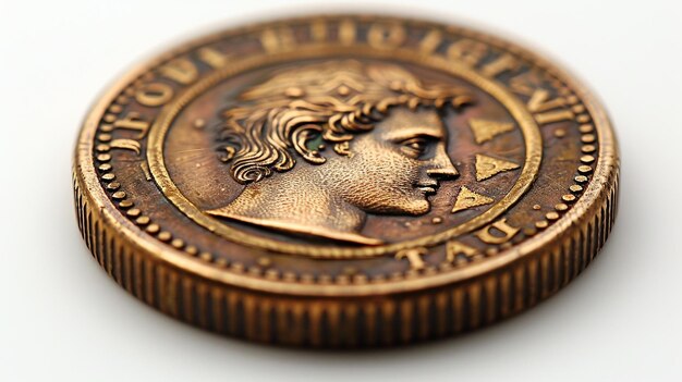 Photo close up of coin on white surface