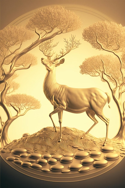 Close up of a coin with a deer on it generative ai