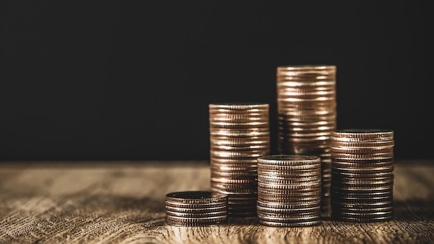 Close-up coins stacked in a graph shape.