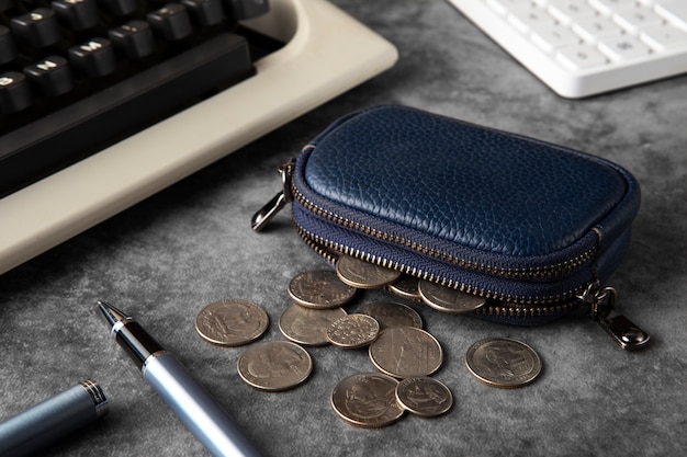 Photo close up on coins on table