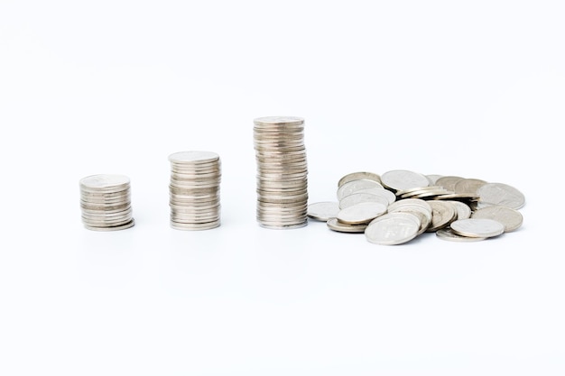 Close-up of coins on white background