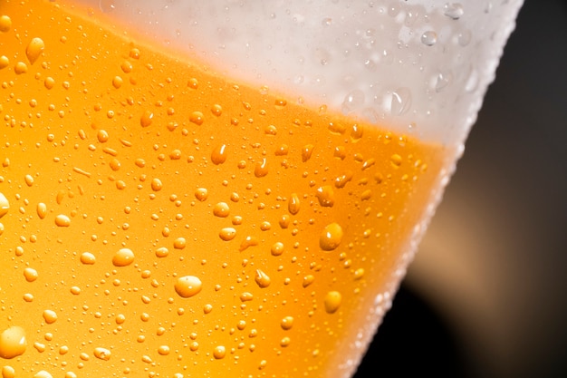 Close up  of cold beer with drops and bubbles