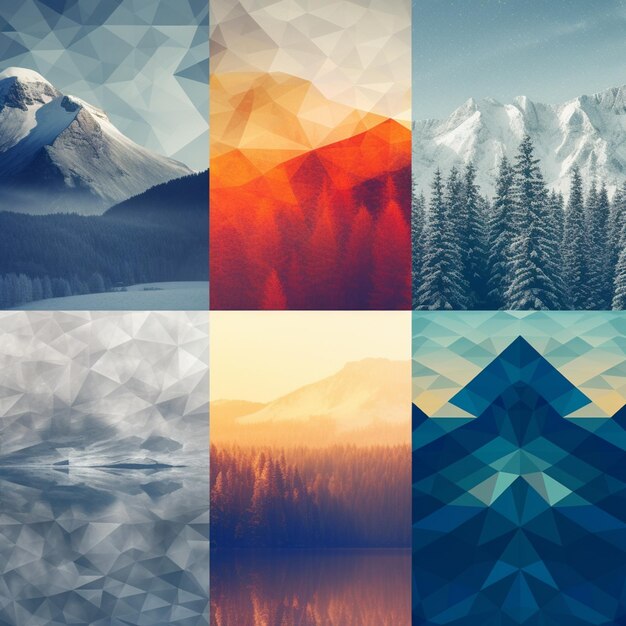 Photo a close up of a collage of four different images of mountains generative ai