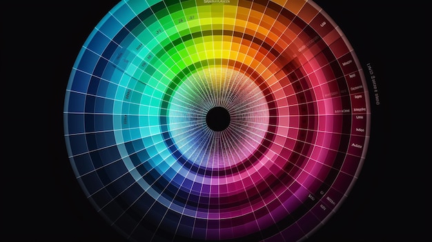 A close up of a color wheel on a black background