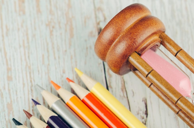 Close-up of colored pencils on table