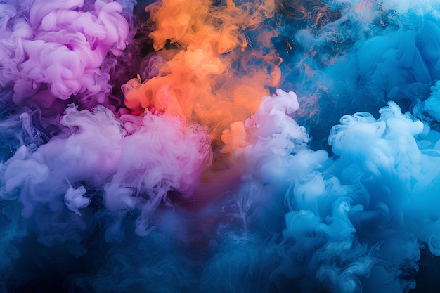 Photo a close up of colored smoke on a black background