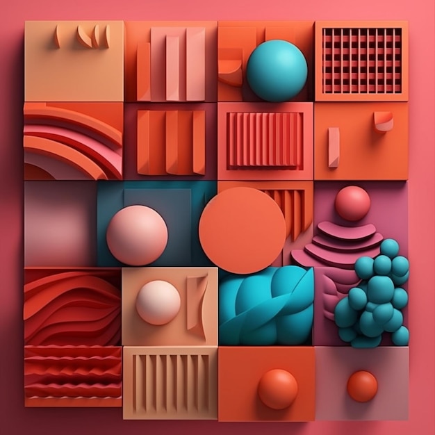 Крупный план красочной абстрактной композиции с генеративным искусственным интеллектом на розовом фоне