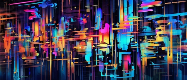 A close up of a colorful abstract painting of a building generative ai