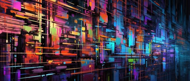 Photo a close up of a colorful abstract painting of a city generative ai