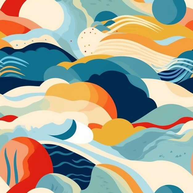 A close up of a colorful abstract painting of clouds and water generative ai