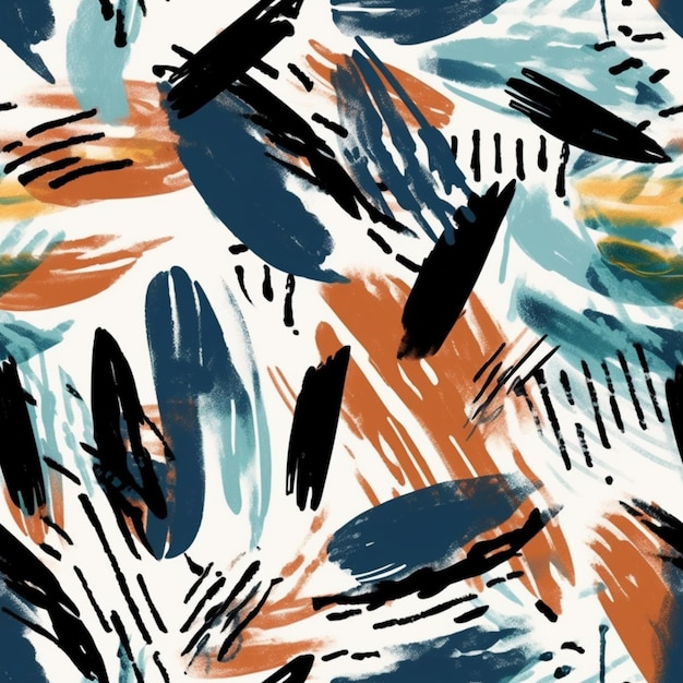 A close up of a colorful abstract painting with black and orange paint generative ai