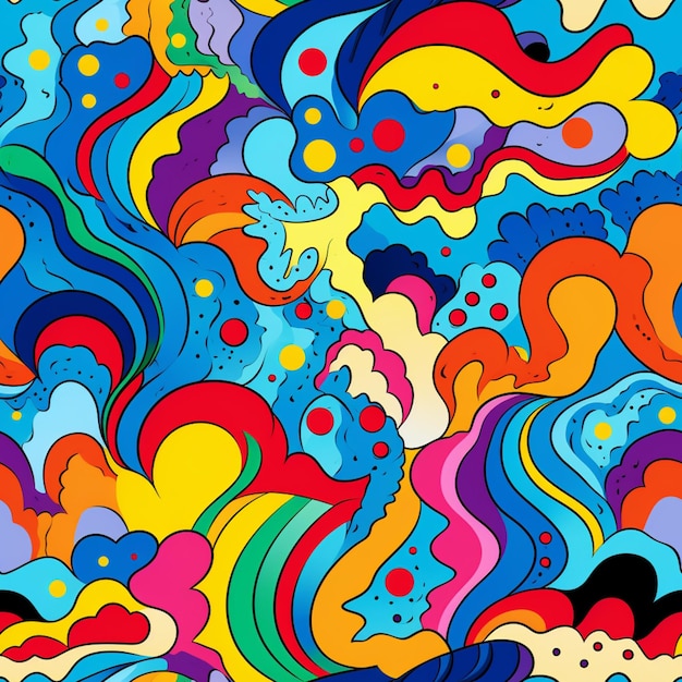 Крупный план красочной абстрактной картины с множеством цветов, генерирующим ИИ