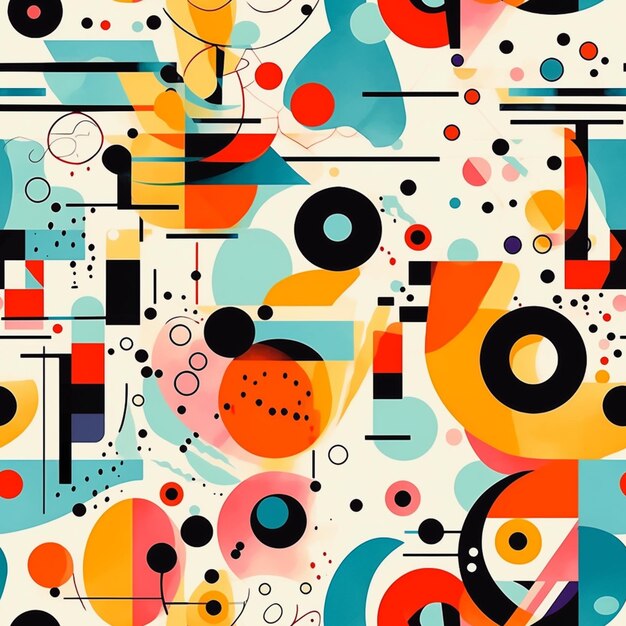 a close up of a colorful abstract pattern with circles and lines generative ai