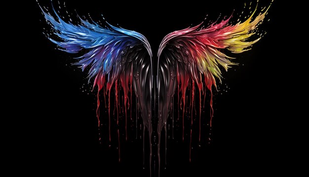 a close up of a colorful angel wings with paint dripping down generative ai