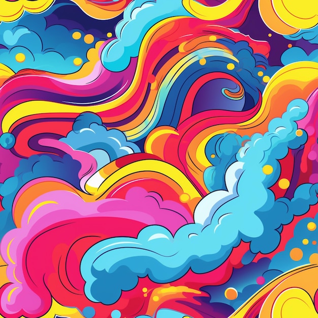 A close up of a colorful background with clouds and sun generative ai