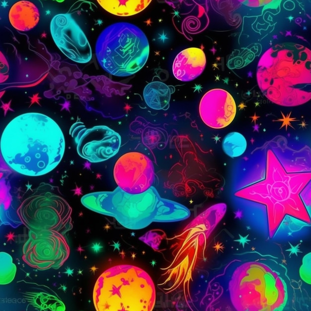 Photo a close up of a colorful background with a lot of planets generative ai