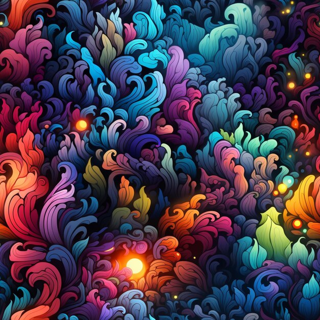 a close up of a colorful background with a lot of swirly designs generative ai