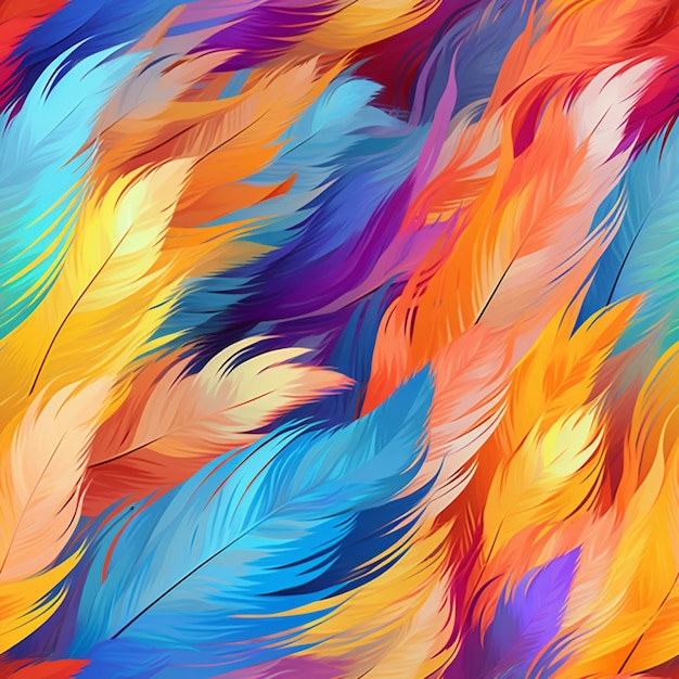 A close up of a colorful background with many different colored feathers generative ai