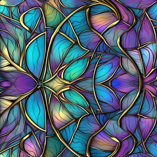 A close up of a colorful background with a pattern of leaves generative ai