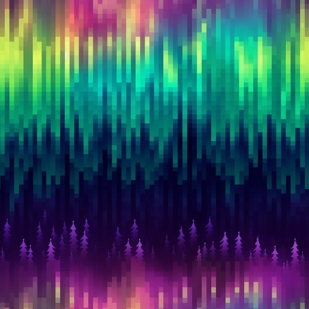 A close up of a colorful background with trees and a sky generative ai