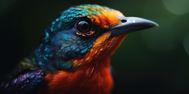 close up colorful bird behind nature background