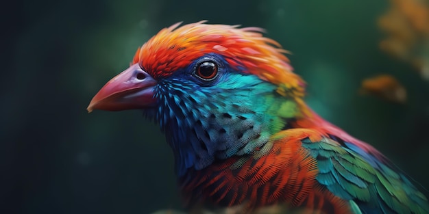 close up colorful bird behind nature background