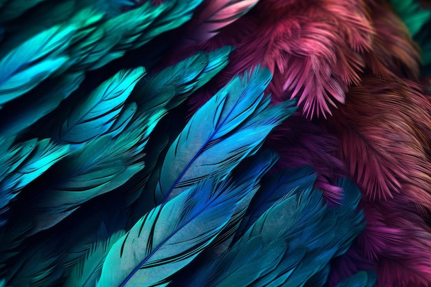 A close up of a colorful bird's feathers