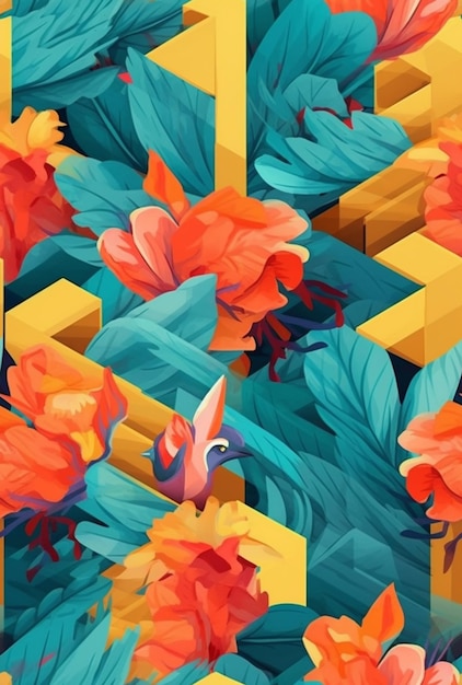 A close up of a colorful bird sitting on a flower generative ai