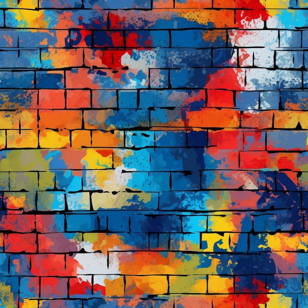 A close up of a colorful brick wall with a graffiti effect generative ai