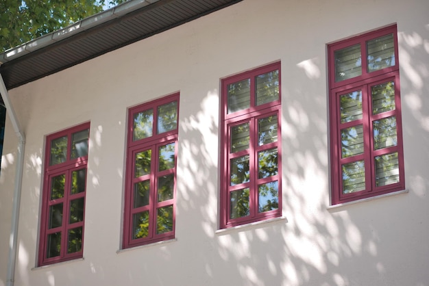 Close up of colorful buildings with modern window