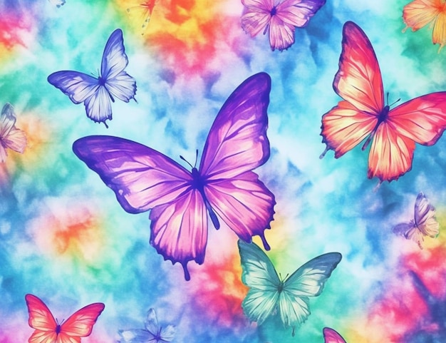 A close up of a colorful butterfly print on a tie dye background generative ai