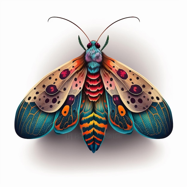 a close up of a colorful butterfly on a white background generative ai