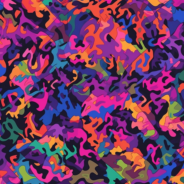 A close up of a colorful camouflage pattern with many different colors generative ai