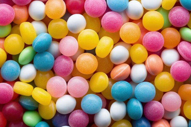 Close up of colorful candies from above