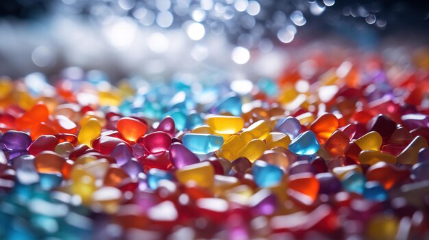 Foto un primo piano di caramelle colorate con uno sfondo sfocato