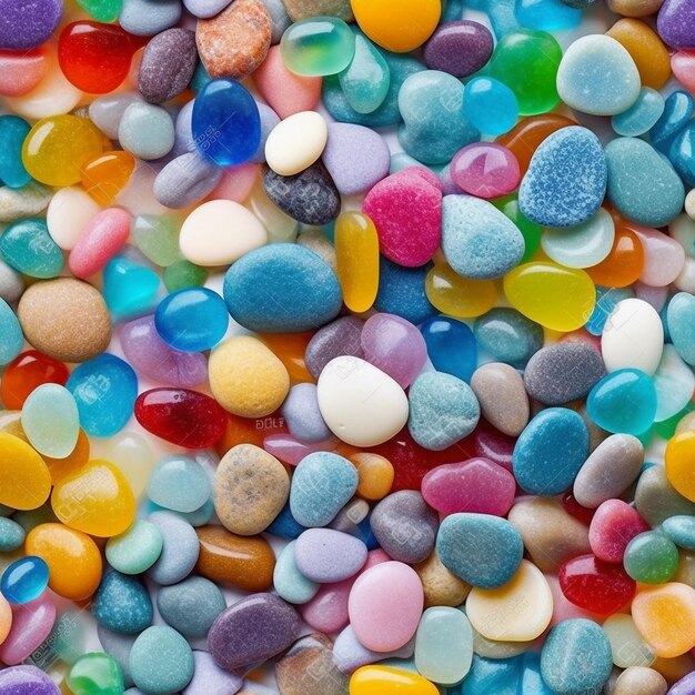 A close up of colorful candy with many colors of candy