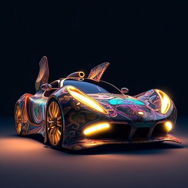 A close up of a colorful car with a light on generative ai