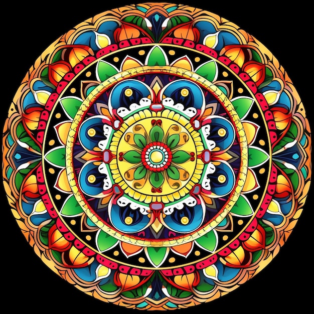 a close up of a colorful circular design on a black background generative ai