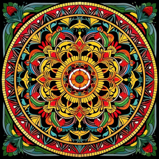 a close up of a colorful circular design on a black background generative ai