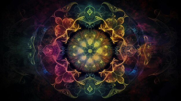 a close up of a colorful circular design with many butterflies generative ai